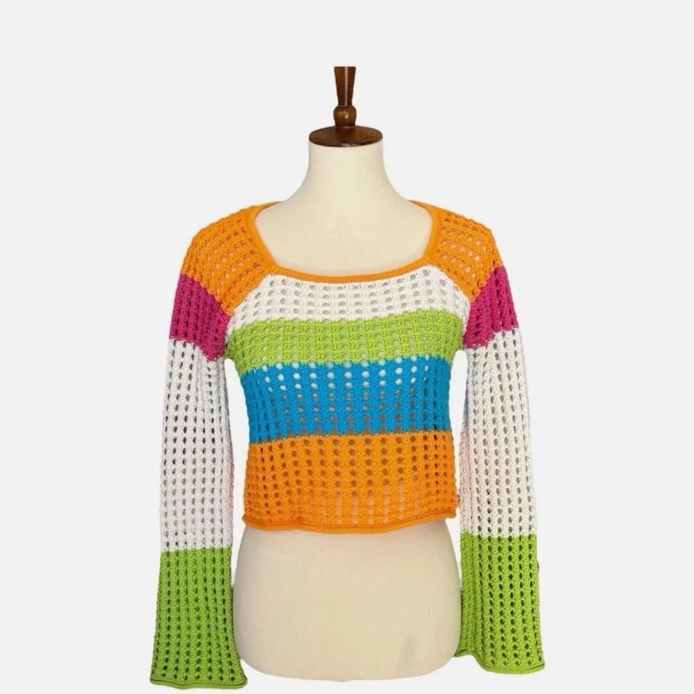 Crochet Knit Colorfull Sweater Womens XXS Wild Fable Bathing Suite Coverup Beach - Picture 2 of 8